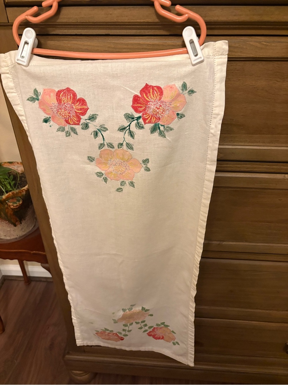Embroidered Floral Cream Linen table runner